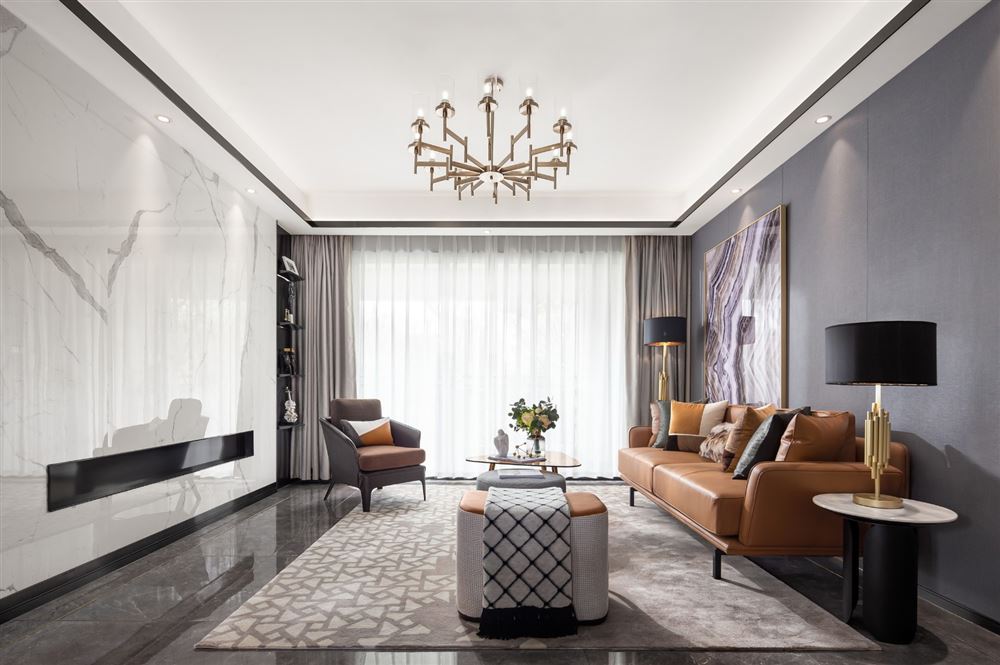 北海室内装修雅居乐英伦首府135平米三居-现代轻奢风格室内设计家装案例